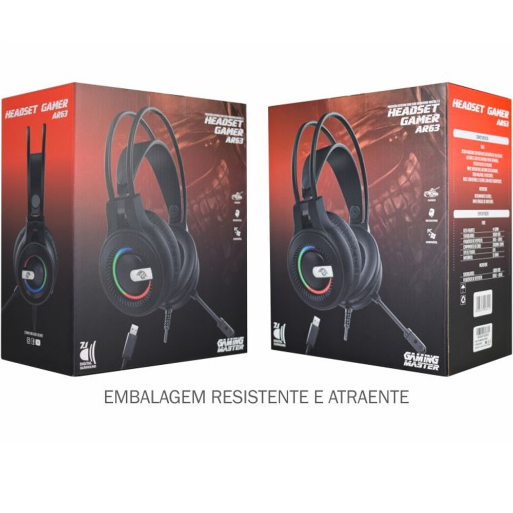 Headset Kmex Gamer RGB 7.1 AR63 Preto