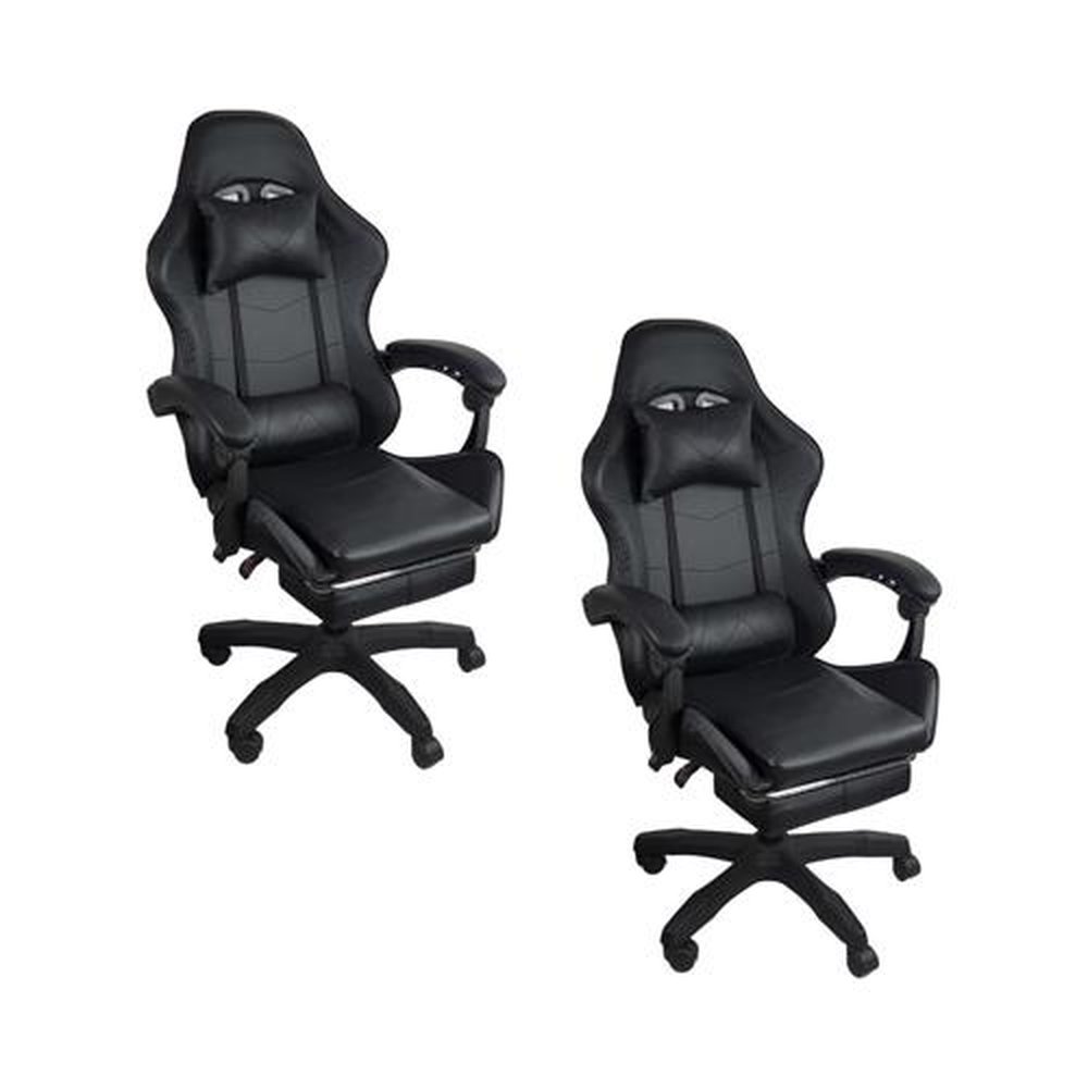 Kit 2 Cadeiras Gamer Stillus Ergonômica com Apoio para Os Pés - Preto