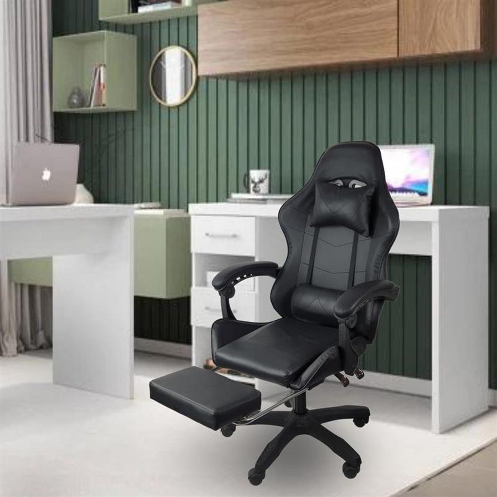 Kit 2 Cadeiras Gamer Stillus Ergonômica com Apoio para Os Pés - Preto