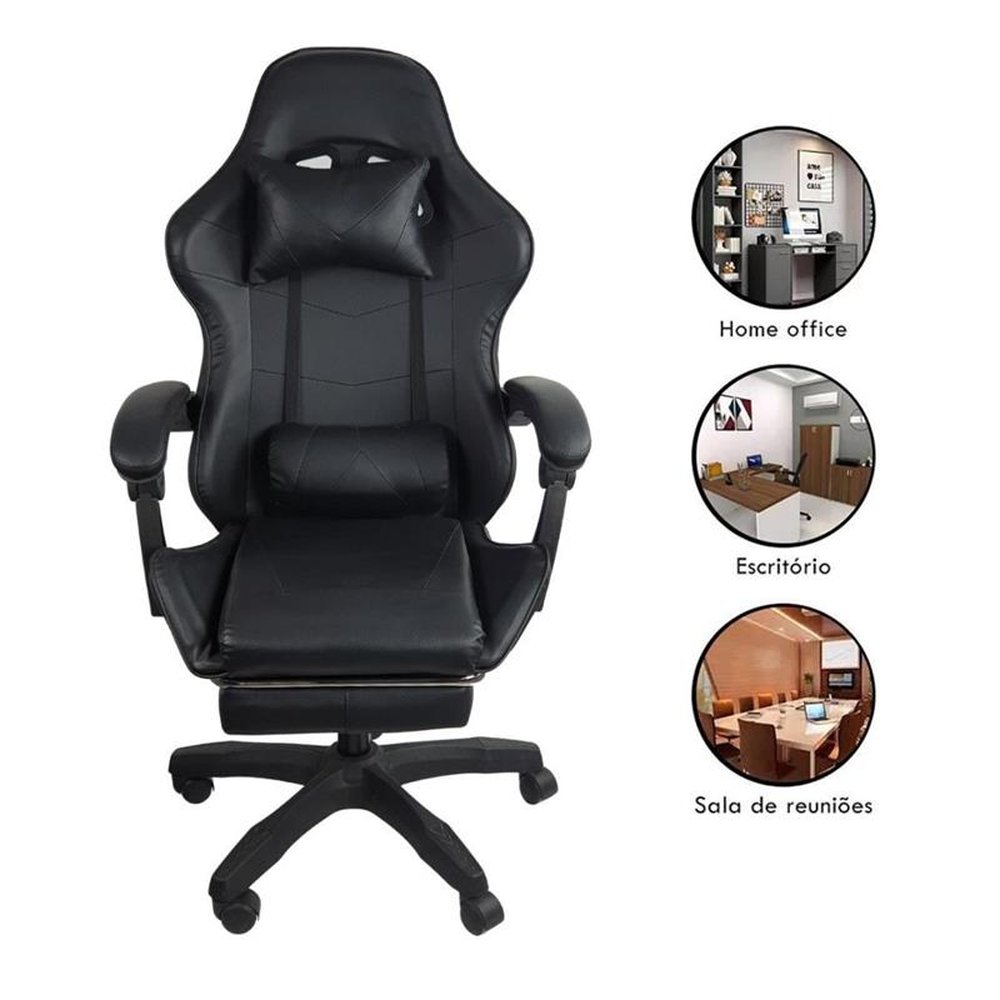 Kit 2 Cadeiras Gamer Stillus Ergonômica com Apoio para Os Pés - Preto