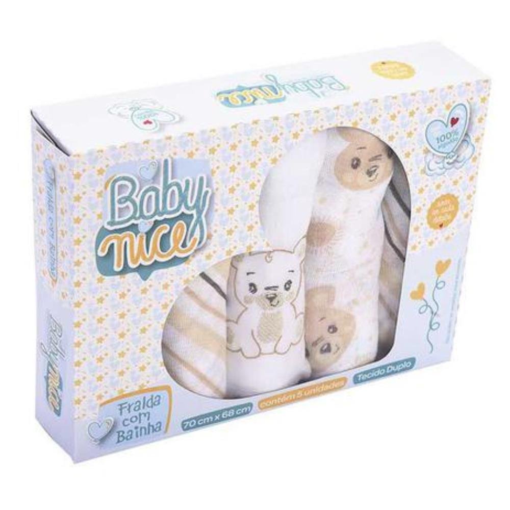 Fralda com Bainha Baby Nice MinasRey Caixa 5 Unidades - Bege