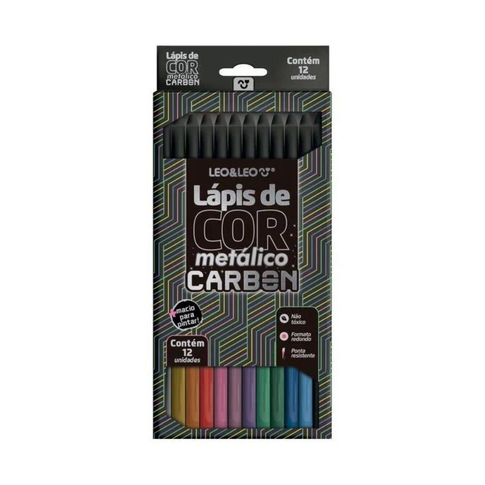 Lápis de Cor Carbon 12 Cores Metálicas Redondo Leo&leo Leonora - 4432