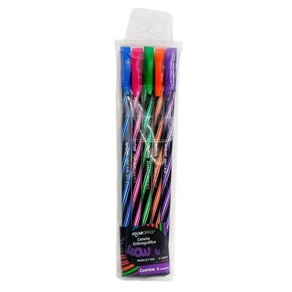 Caneta Esferografica Wow 0.7mm Colorida/preto - Estojo Com 5 Unidades Jocar Office Leonora