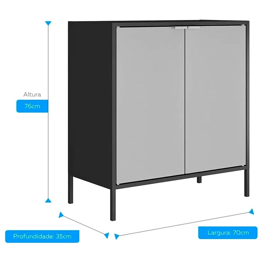 Balcão Itatiaia Porta Alta Smart - em Aço, 2 Portas, Preto/Cinza