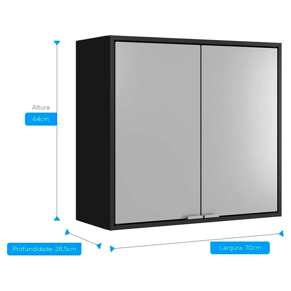 Armário Aéreo de Cozinha Itatiaia 3500001009 | em Aço, Porta Smart, Preto/Cinza