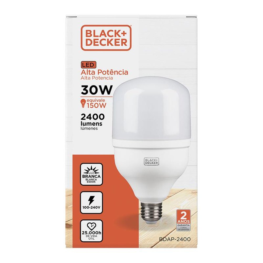 Lampada LED Black+Decker Alta Potencia ECO T80 30W 6500K Branca