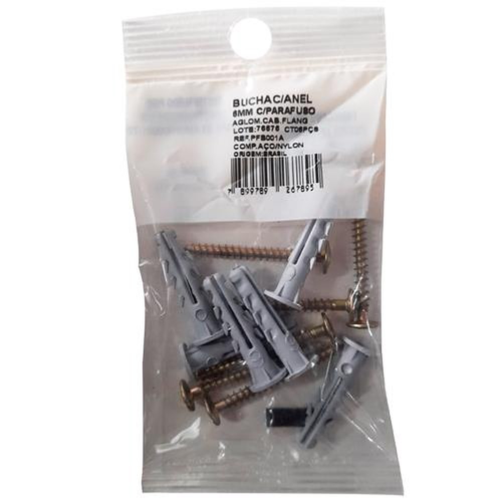 Bucha Com Anel 6mm Com Parafuso Aglomerado Flangeado - 6 Buchas e 6 Parafusos