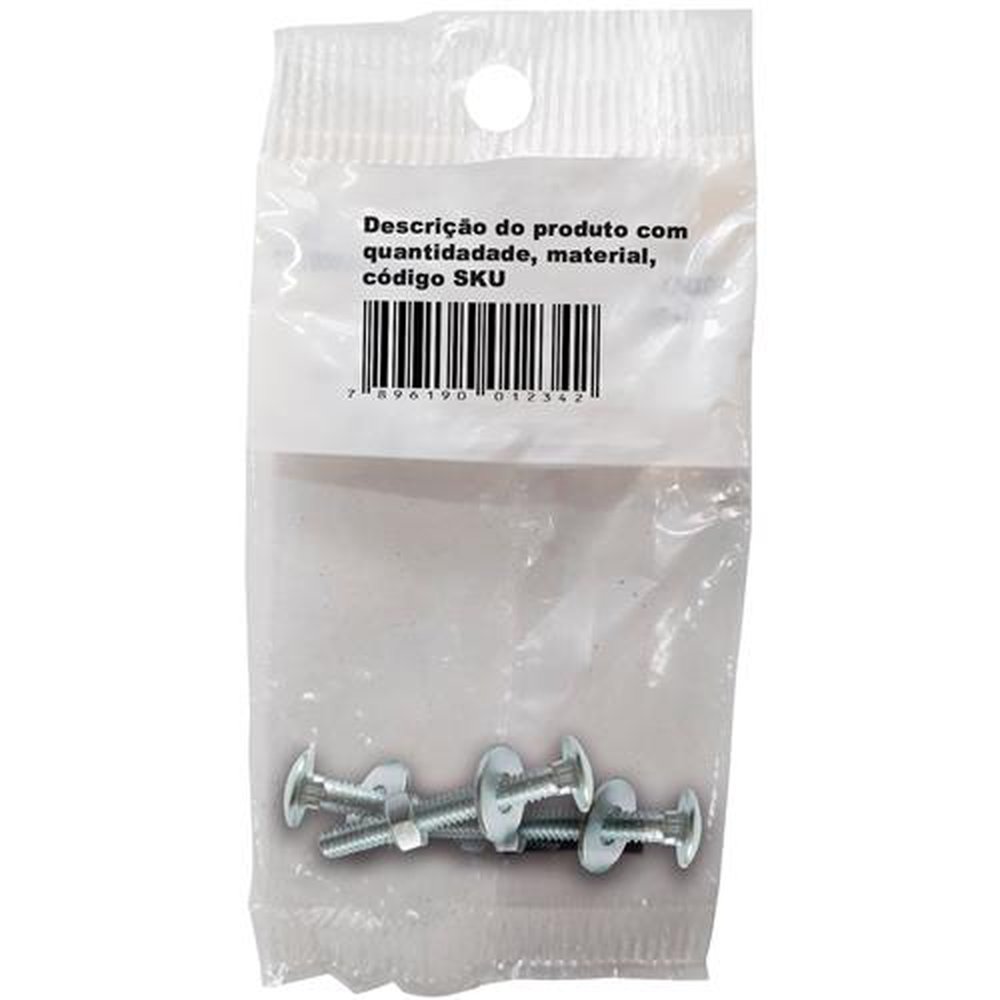 Parafuso Francês Zincado Branco 1/4x2.1/2 - Cartela Com 3 Parafusos 3 Porcas e 3 Arruelas