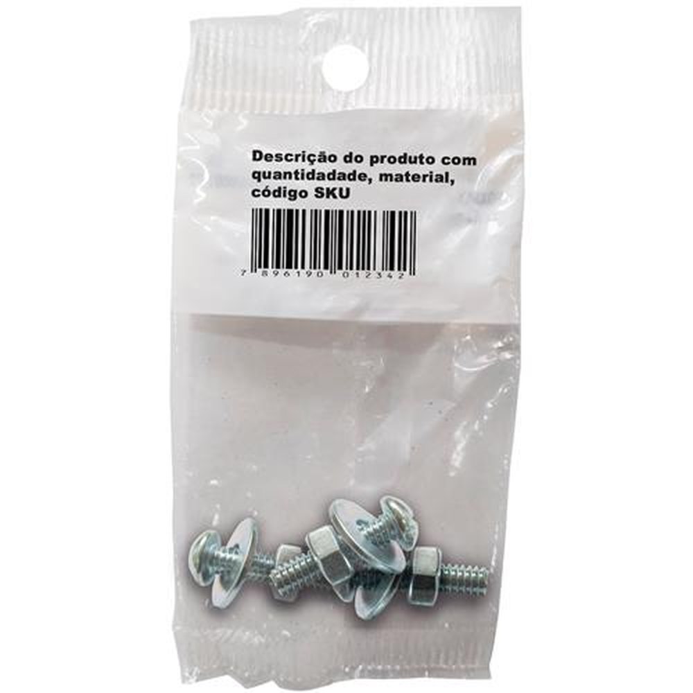 Parafuso Ferro maquina 3/16x3/4 - Cartela Com 4 parafusos 4 porcas e 4 arruelas