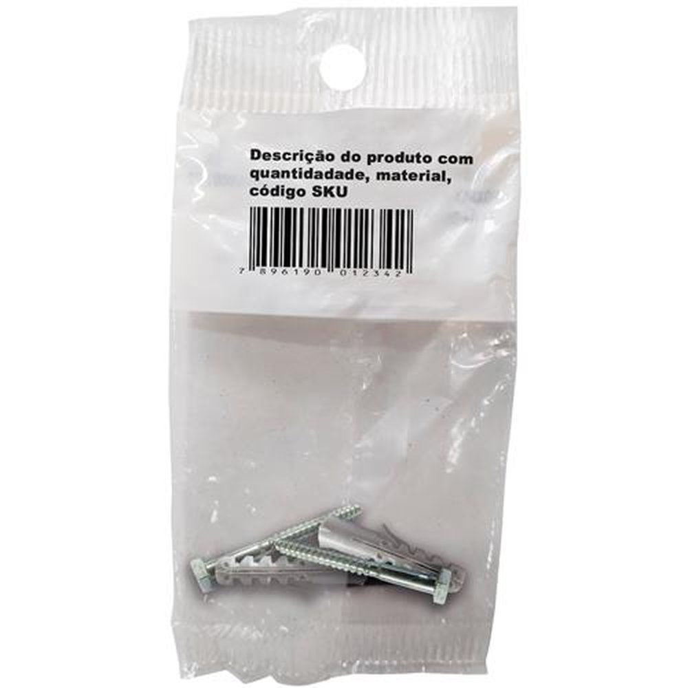 Bucha 12mm Plástico Com Parafuso Cabeça Sextavada Rosca Soberba 5/16x70 - 2 Buchas e 2 Parafusos