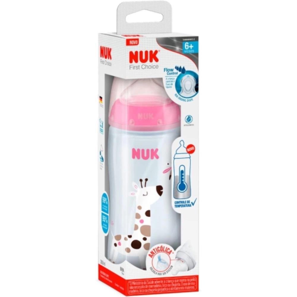 Mamadeira Anticolica NUK Controle de Temperatura First Choice 300ml Tamanho 2 +6 Meses Girafinha