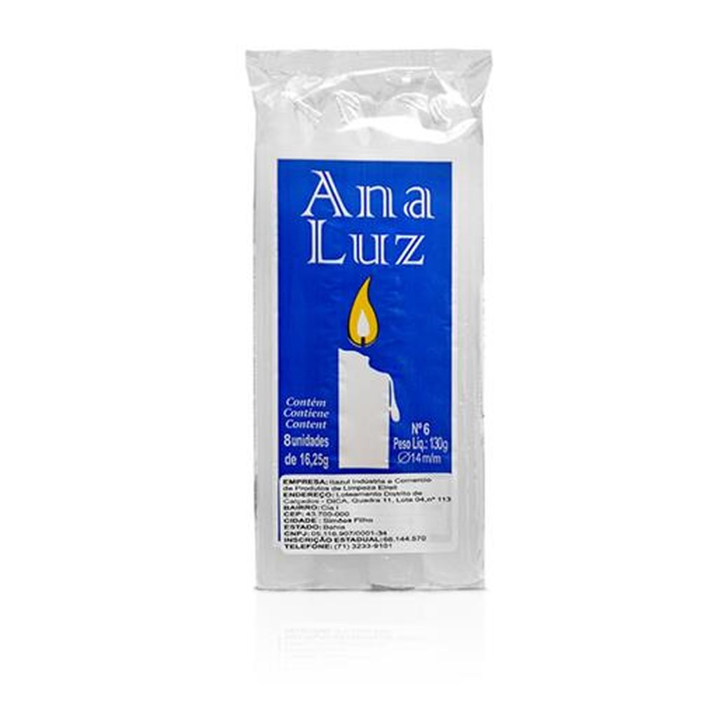 Vela Numero 6 Branca Ana Luz 16,25g Fardos Com 25 Unidades