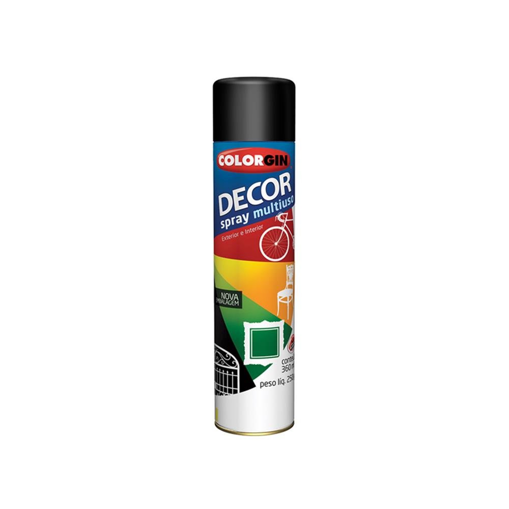 Tinta Spray Preto Brilhante 6X360 Colorgin