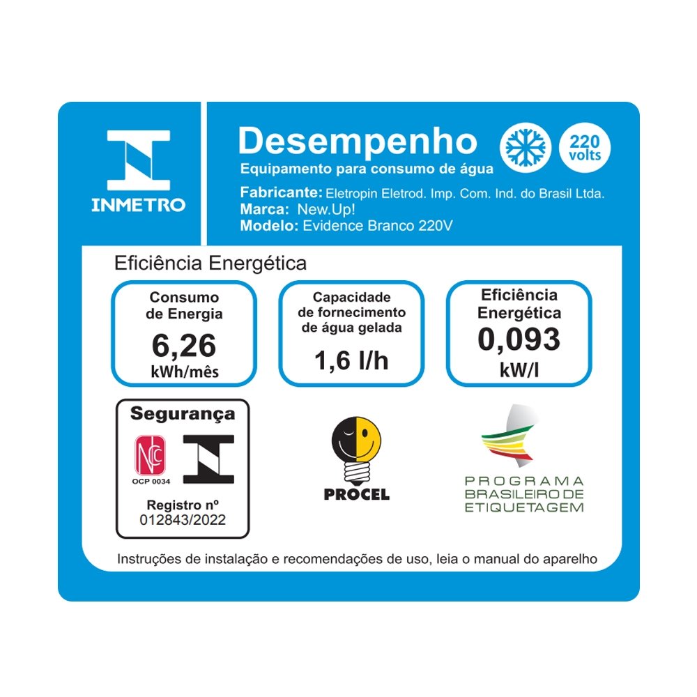 Bebedouro de Água NewUp BEVB2 Evidence - Compressor, Branco, 220V