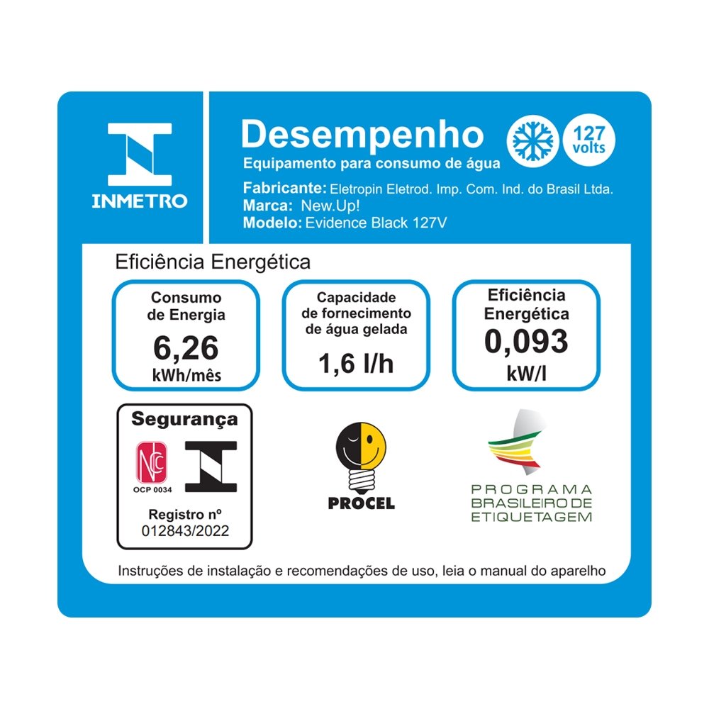 Bebedouro de Água NewUp BEVP1 Evidence - Compressor, Preto, 110V