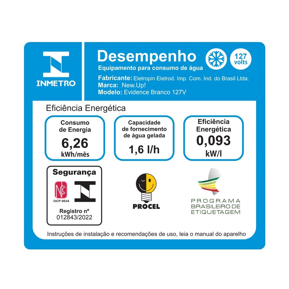Bebedouro de Água NewUp BEVB1 Evidence - Compressor, Branco 110V