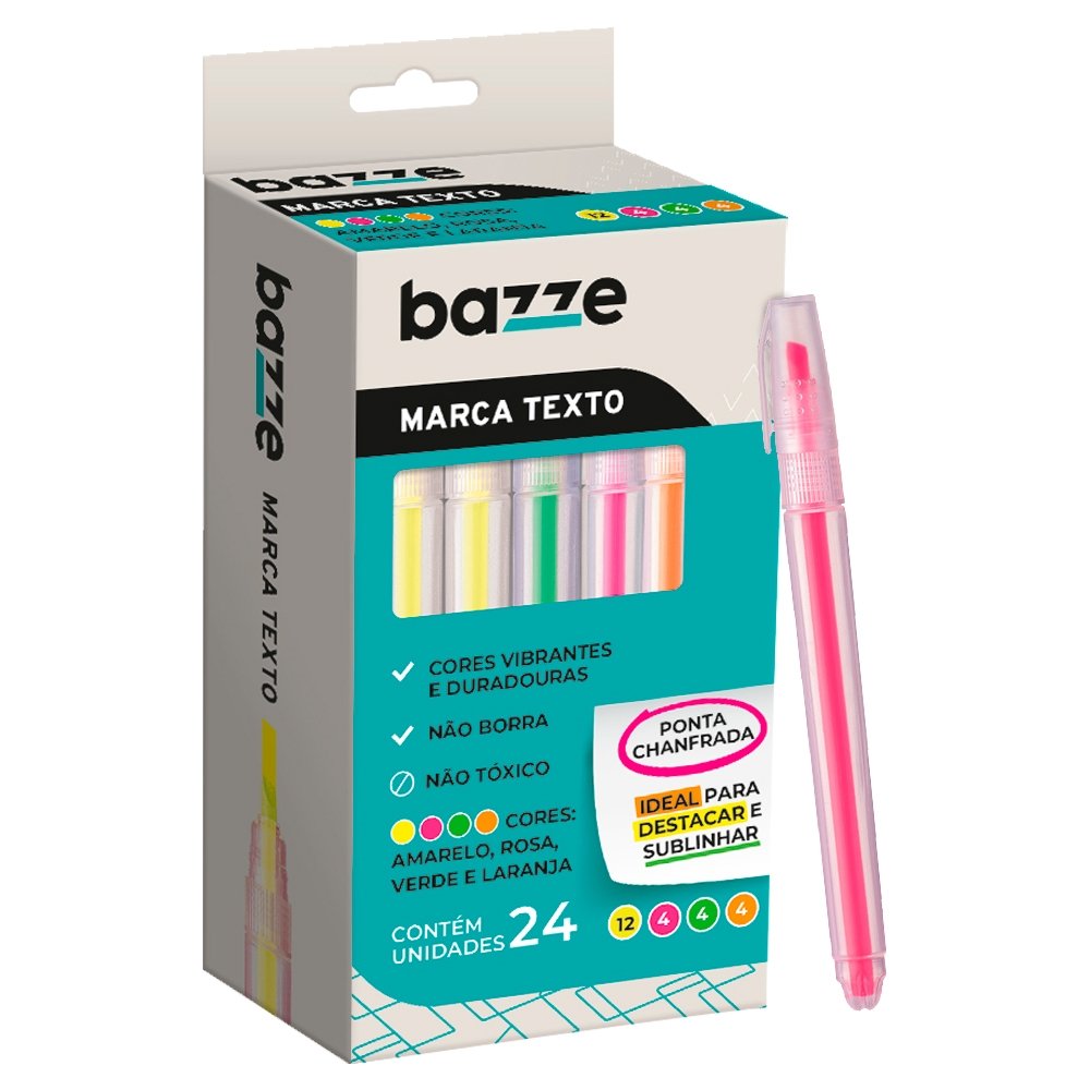 Marca Texto Bazze Cores Sortidas - Embalagem com 24 Unidades