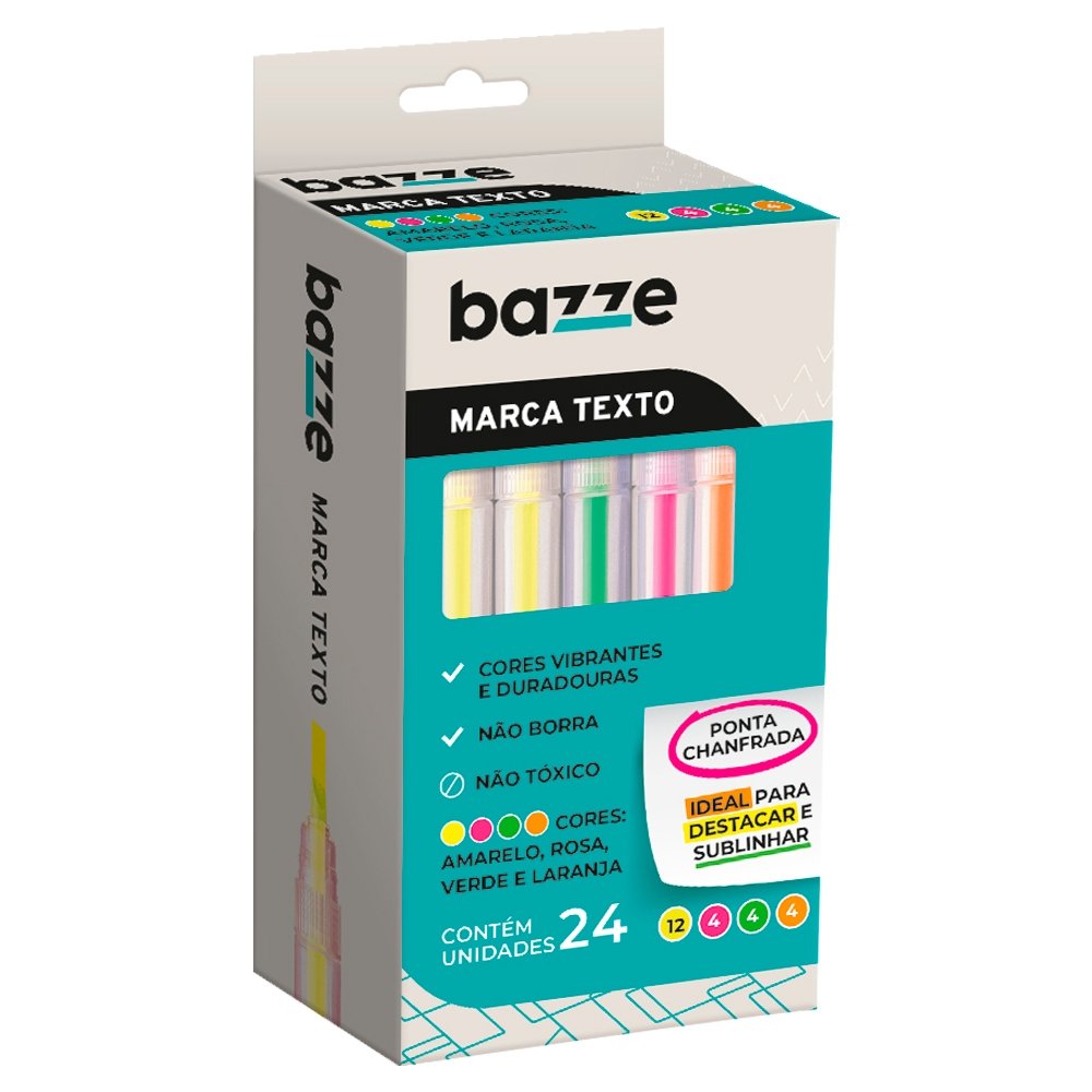 Marca Texto Bazze Cores Sortidas - Embalagem com 24 Unidades