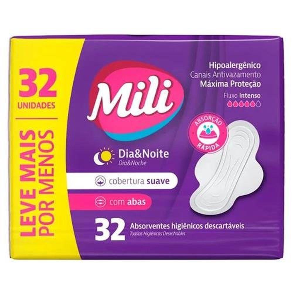 Absorvente Mili Com Abas Suave Dia Noite 12X32