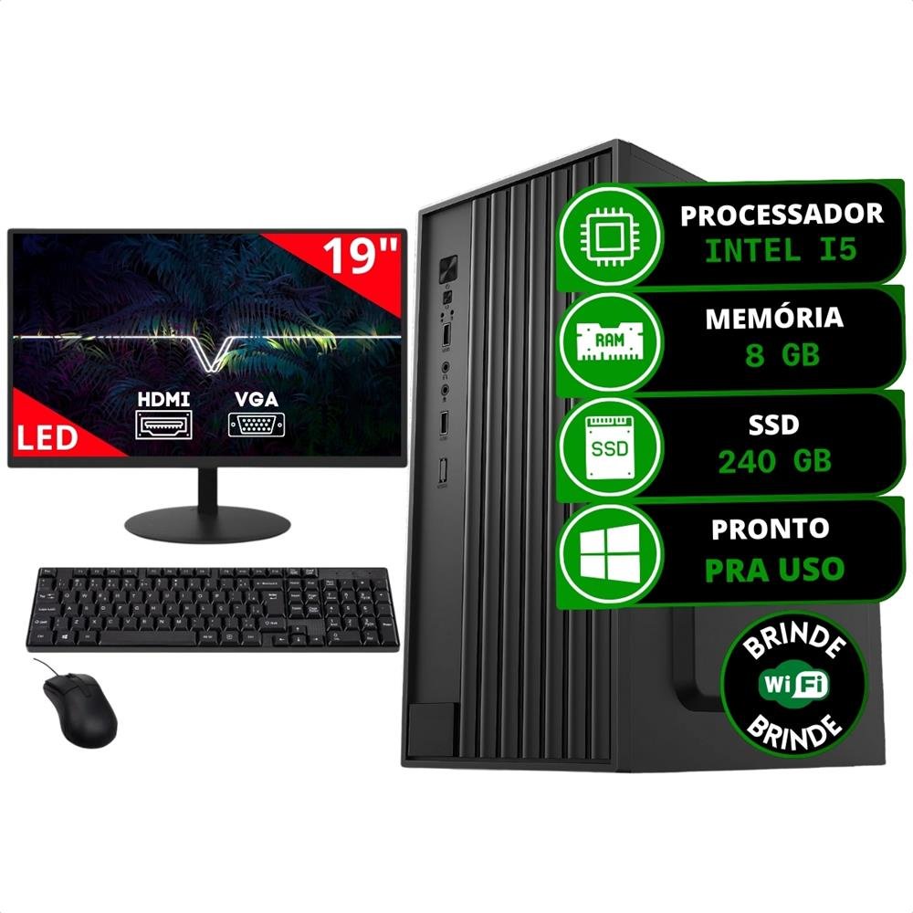 Computador Completo Intel Core i5 2ªG Memória 8GB SSD 240GB com Monitor 19" Mouse Teclado