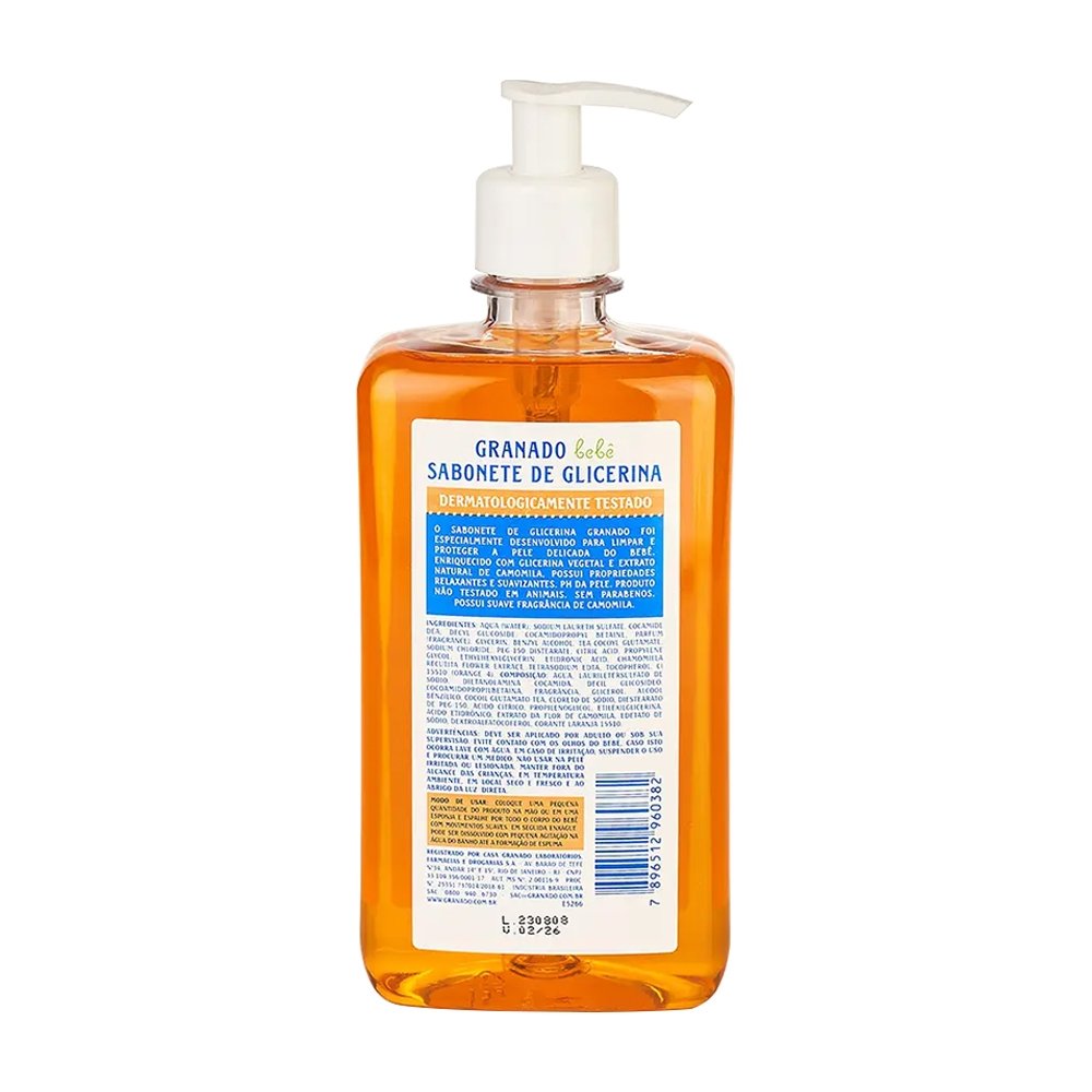 Sabonete Líquido Granado Glicerina Bebê Camomila 500ml