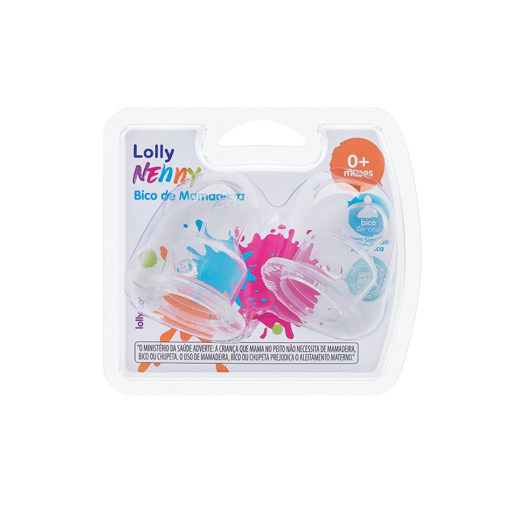 Bico Lolly Mamadeira Silicone Ortodôntico com 2 Unidades