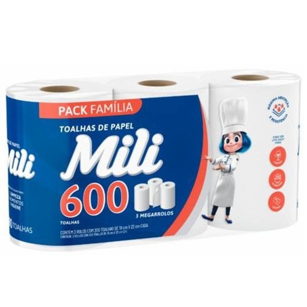 Papel Toalha Mili 4X3X200 600 Folhas
