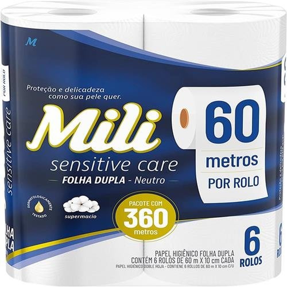 Papel Higienico Mili Folha Dupla 60Metros 8X6