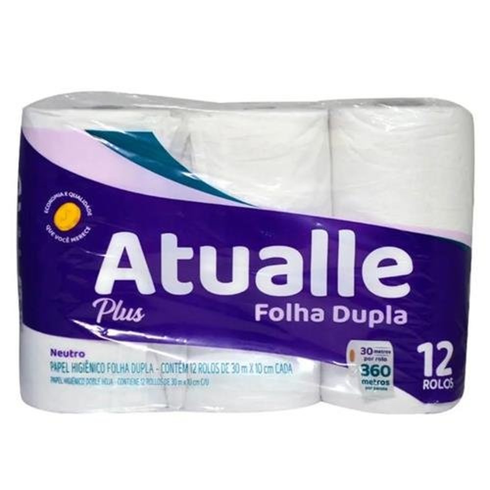 Papel Higienico Atualle Folha Dupla 30Metros 8X12 Neutro