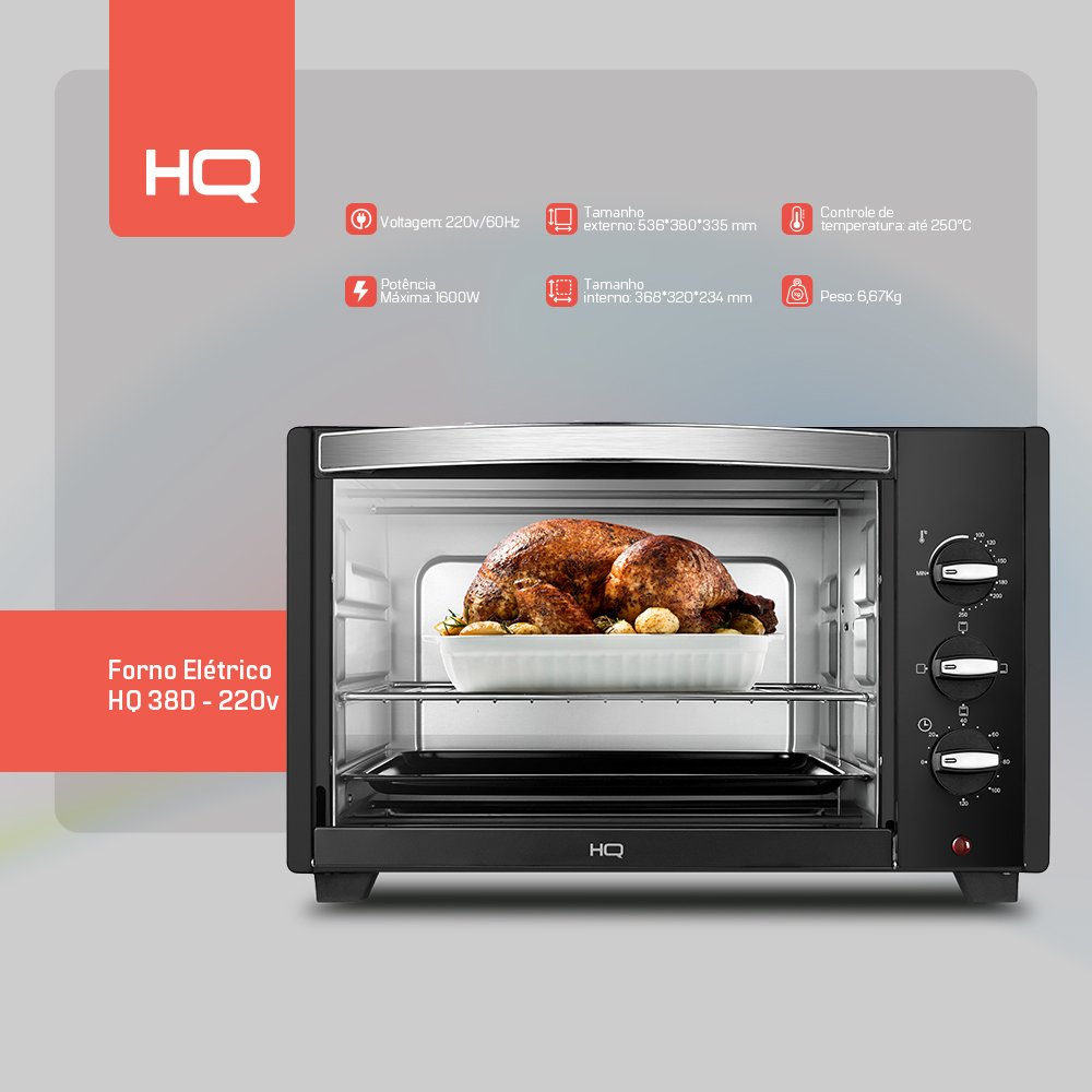 Forno Eletrico HQ 38 Litros HQ38D 1600W Preto 220V