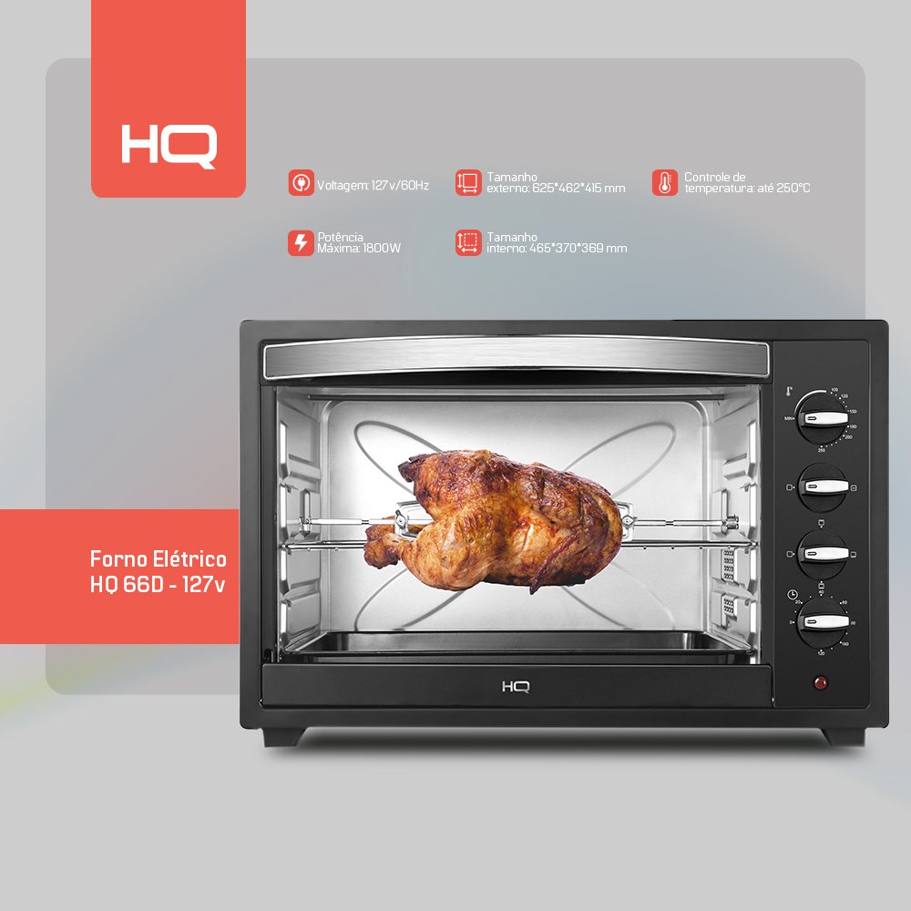 Forno Eletrico HQ 66 Litros HQ66D 1800W Preto 127V
