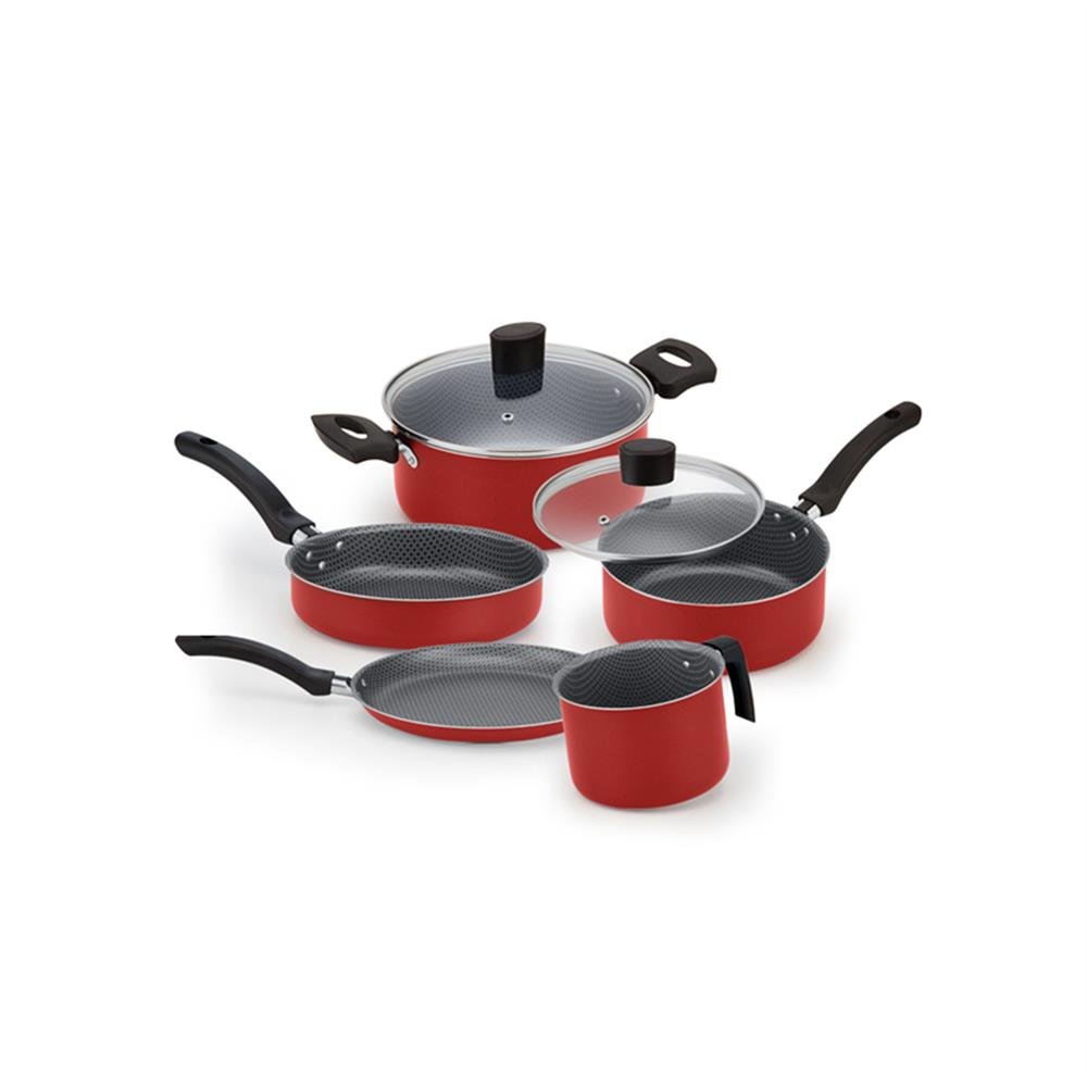 Panela Aluminio Antiaderente 5 Peças Vermelho Alegrete