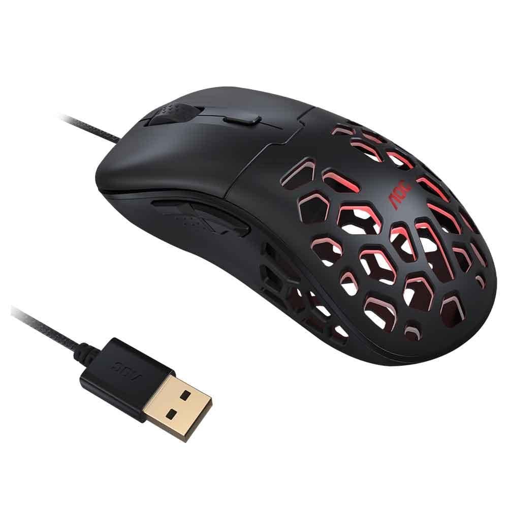 Mouse Gamer Aoc Ultraleve Pixart 3389 16000dpi Rgb Gm510 Preto