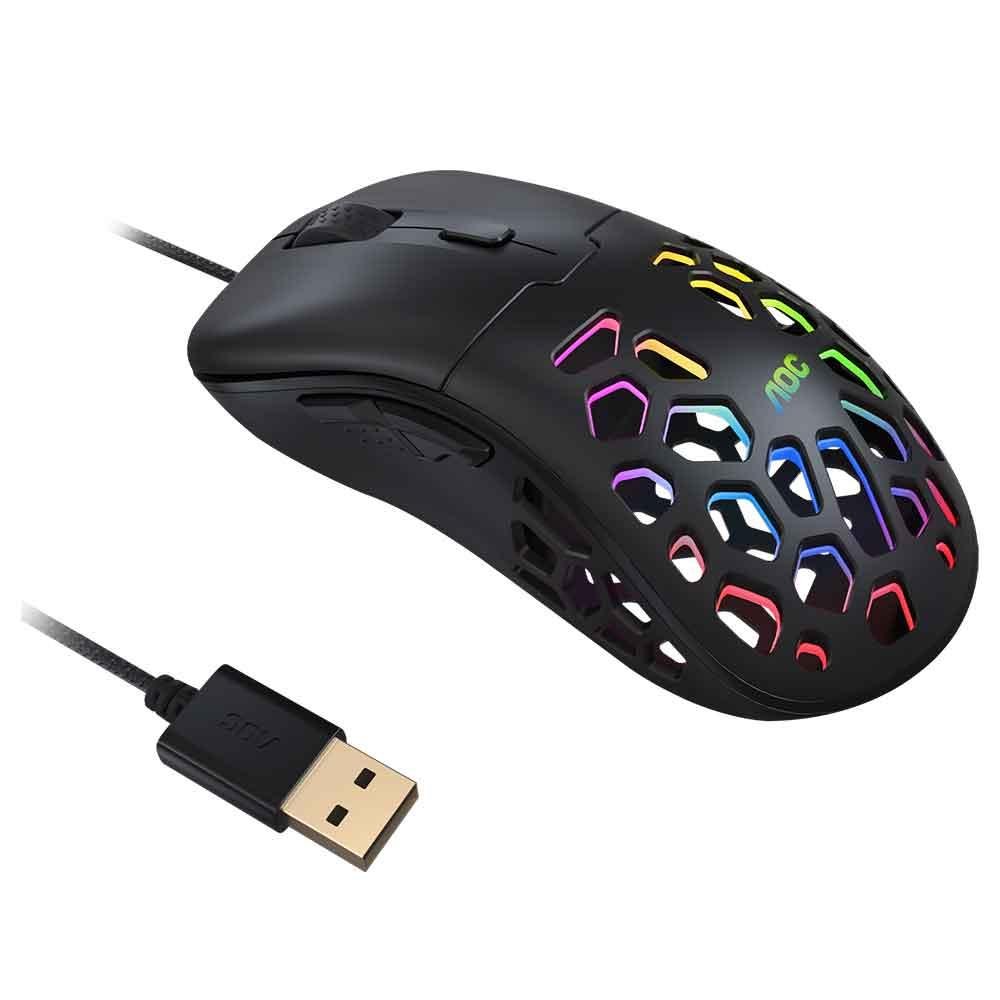 Mouse Gamer Aoc Ultraleve Pixart 3389 16000dpi Rgb Gm510 Preto