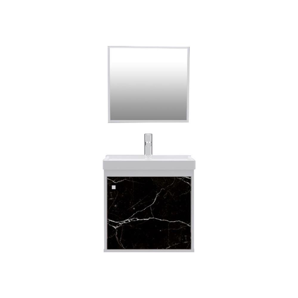 Gabinete Banheiro C/Espelho Branco/Marmore/Preto 40Cm