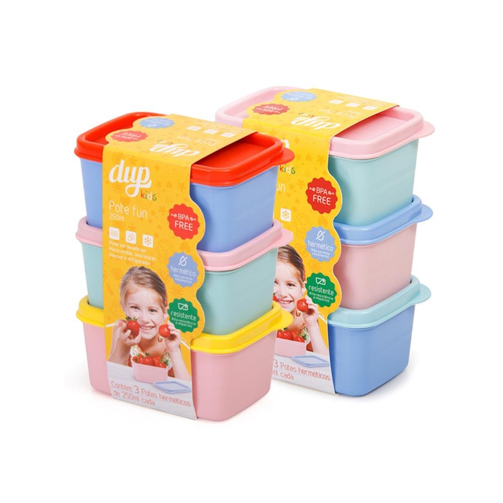 Pote Hermetico Quadrado 250Ml Kids Dup Color 6X3