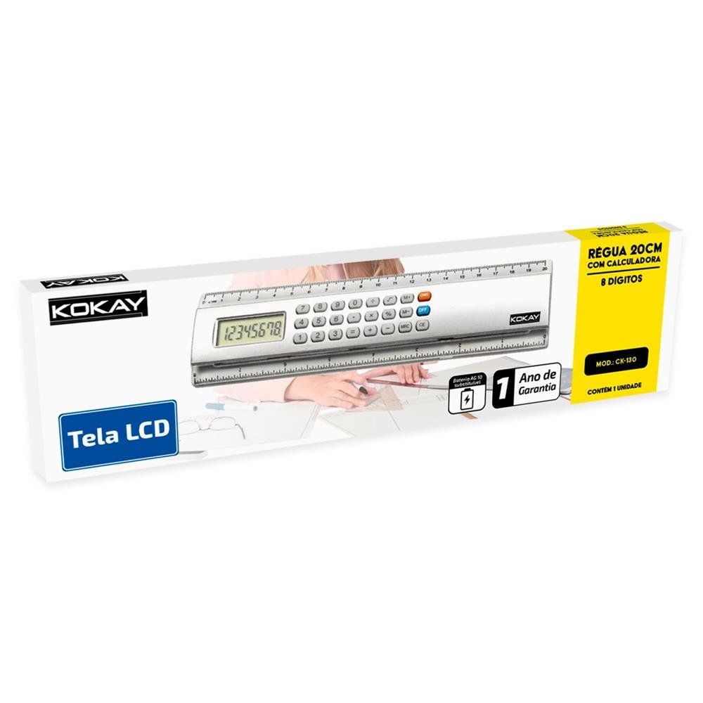 Régua 20CM Com Calculadora 8 Dígitos