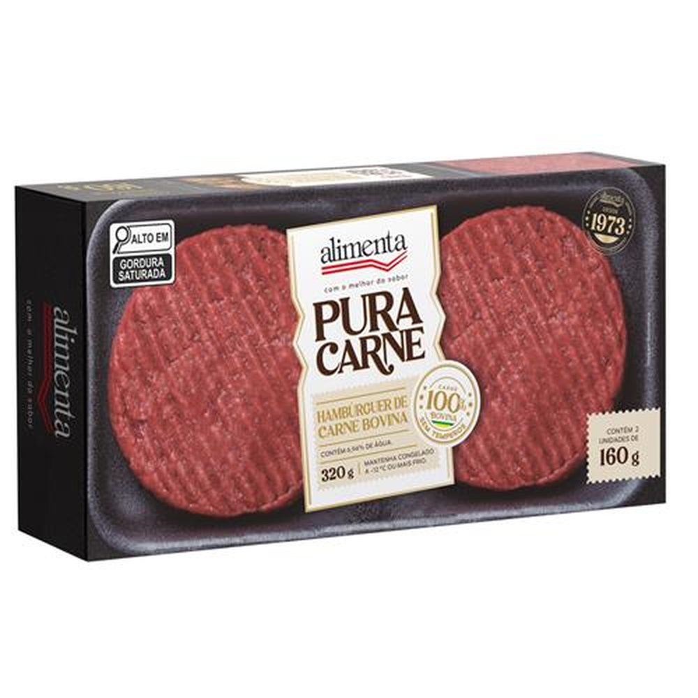 Hambúrguer de Carne Bovina Sem Tempero 160g - Caixa Kit 2 Unidades 320g.