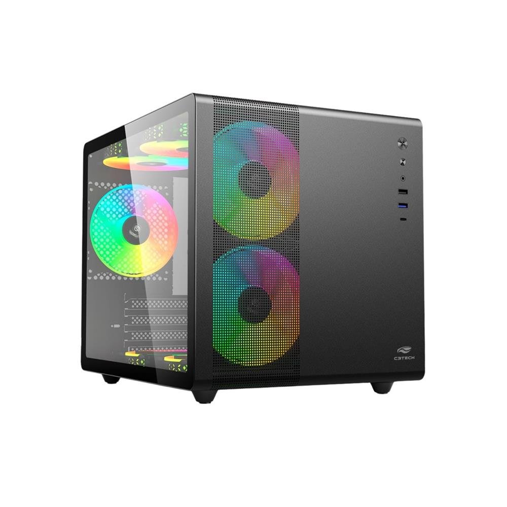 Gabinete Gamer C3Tech Gaming Aquarius MT-G710BK, Mini Tower, Micro ATX, Lateral em Vidro Temperado, Preto - MT-G710BK