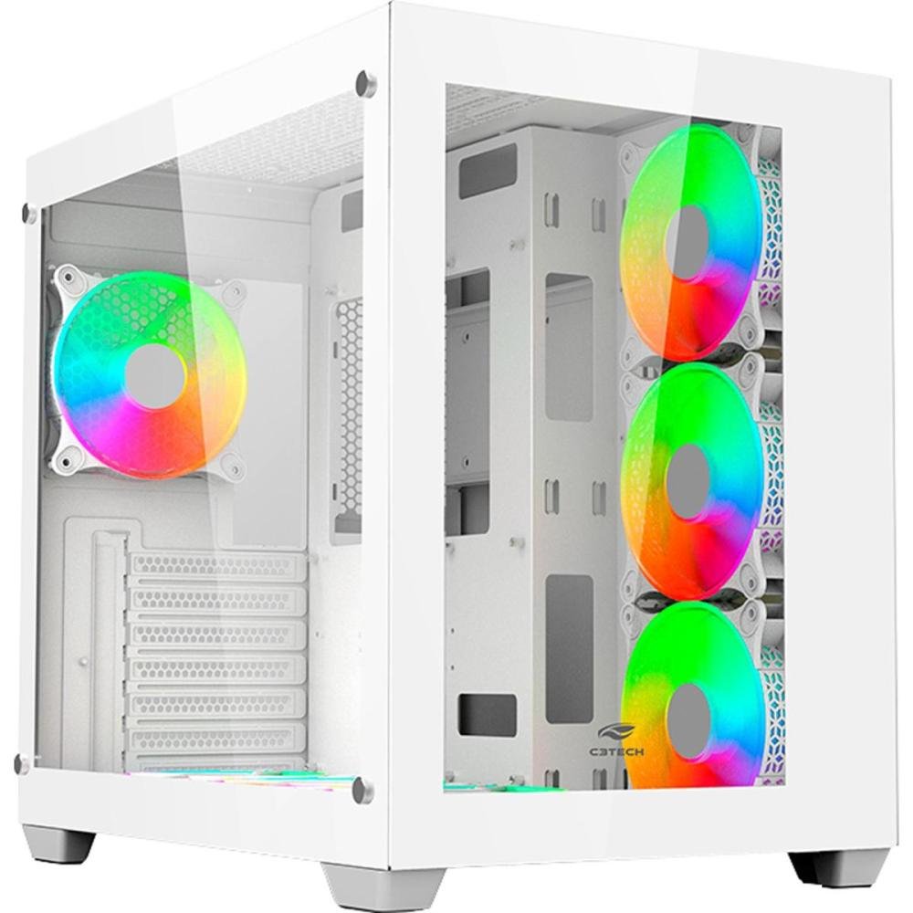 Gabinete Gamer C3tech Aquarius, Mid Tower, Vidro Temperado, Atx, White, Sem Fonte, Sem Fan