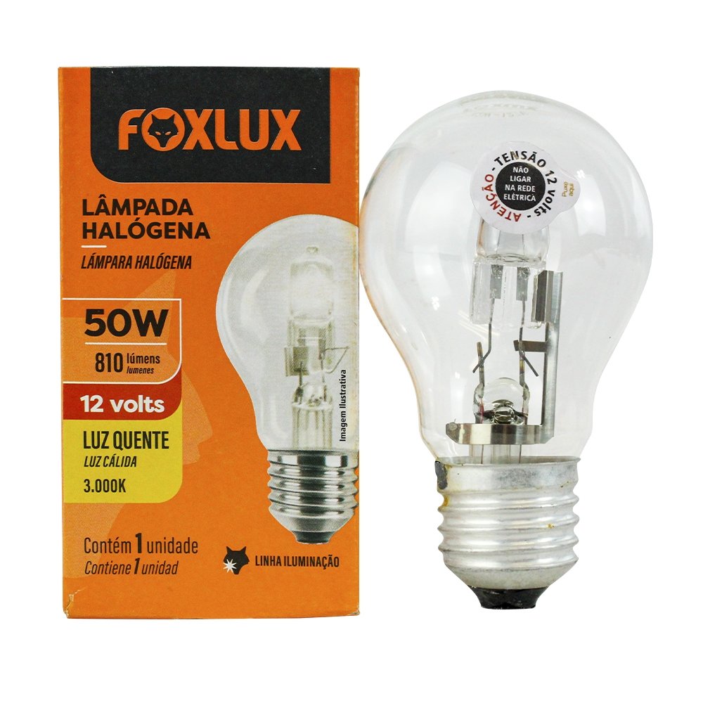 Lâmpada Halógeno Foxlux Clássica 50W 12V E27 - Embalagem com 10 Unidades