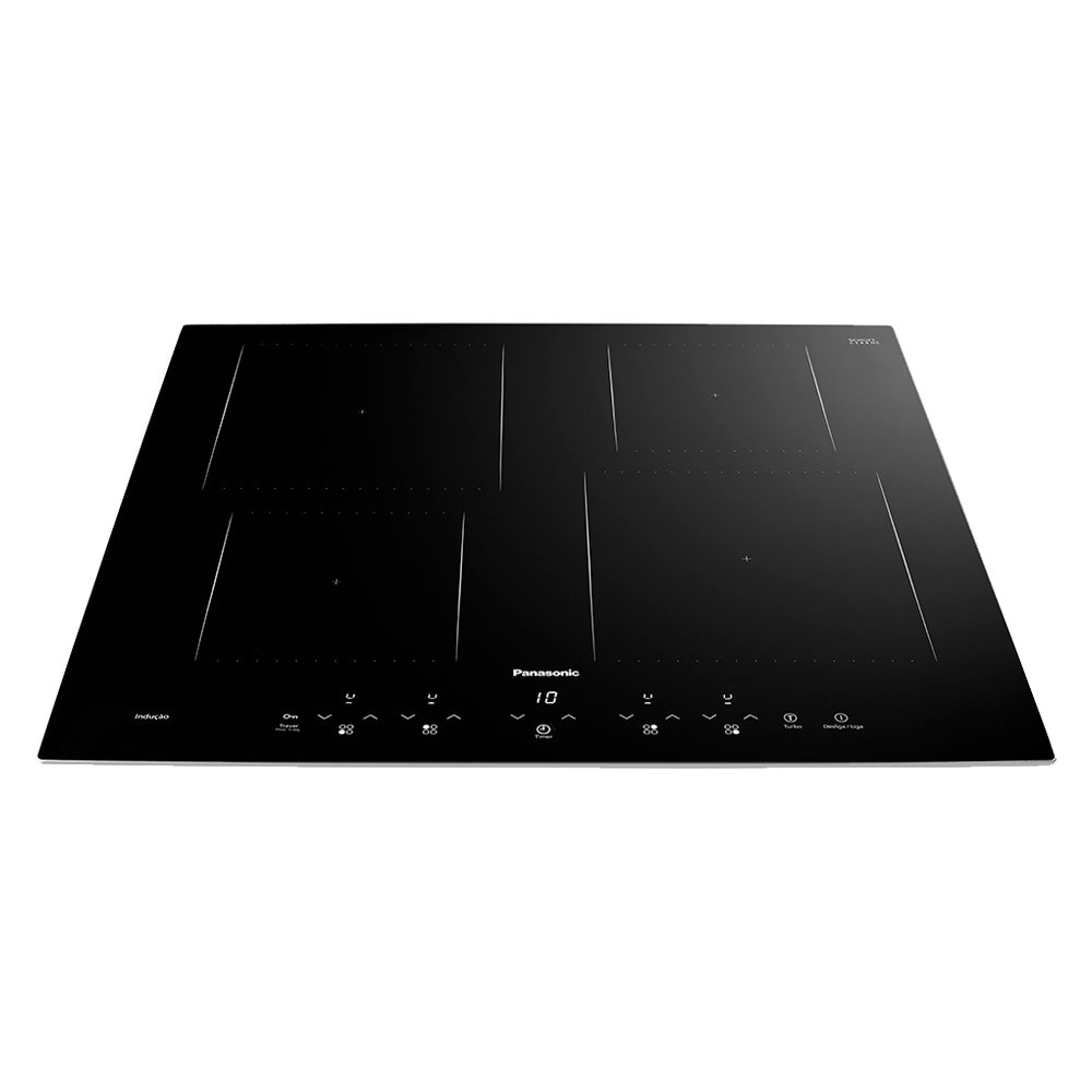 Cooktop Panasonic Indução 4 Bocas KY-W648CLRPK - Mesa de Vidro Cerâmico Temperado, Preto,