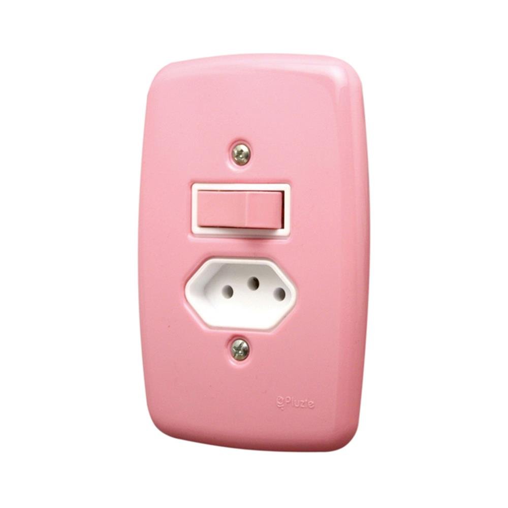 Interruptor 1 Simples + 1 Tomada 2X4 20A Rosa Pluzie