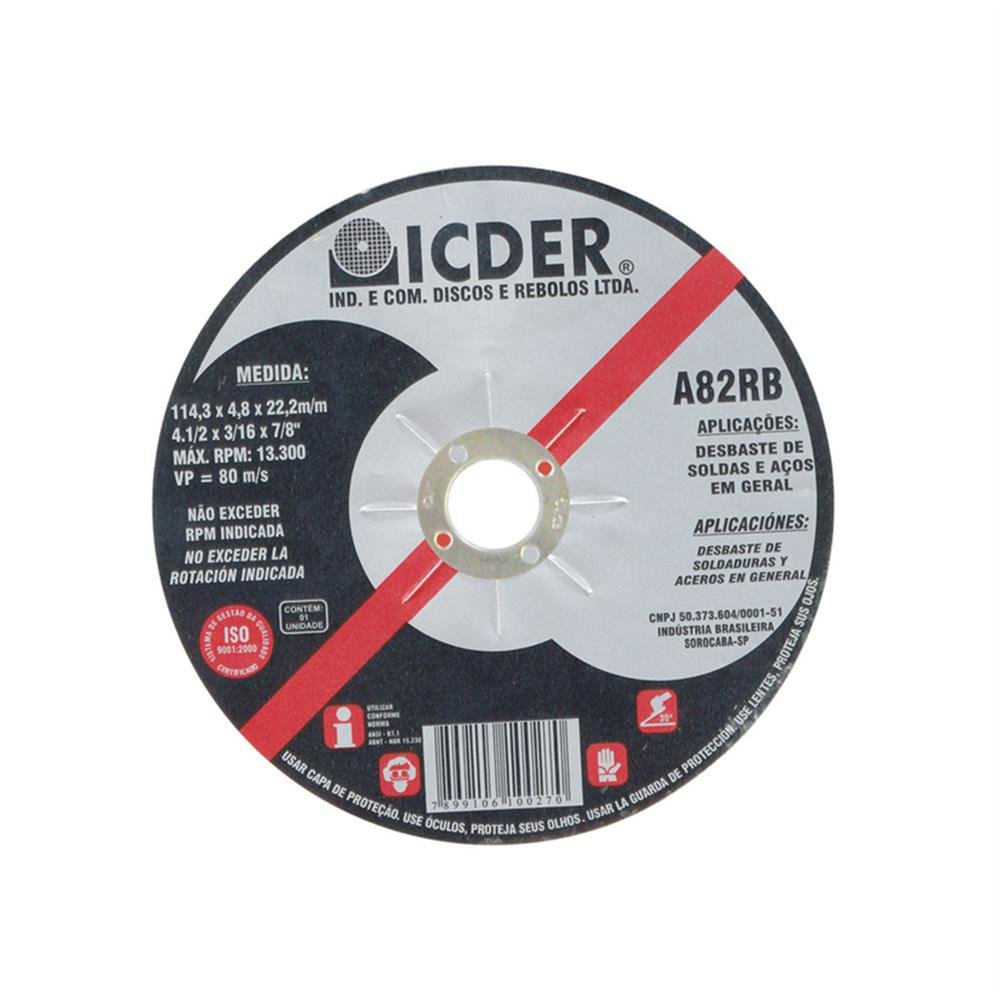 Disco Desbaste 4,1/2X3/16 C/2Telas Icder C10