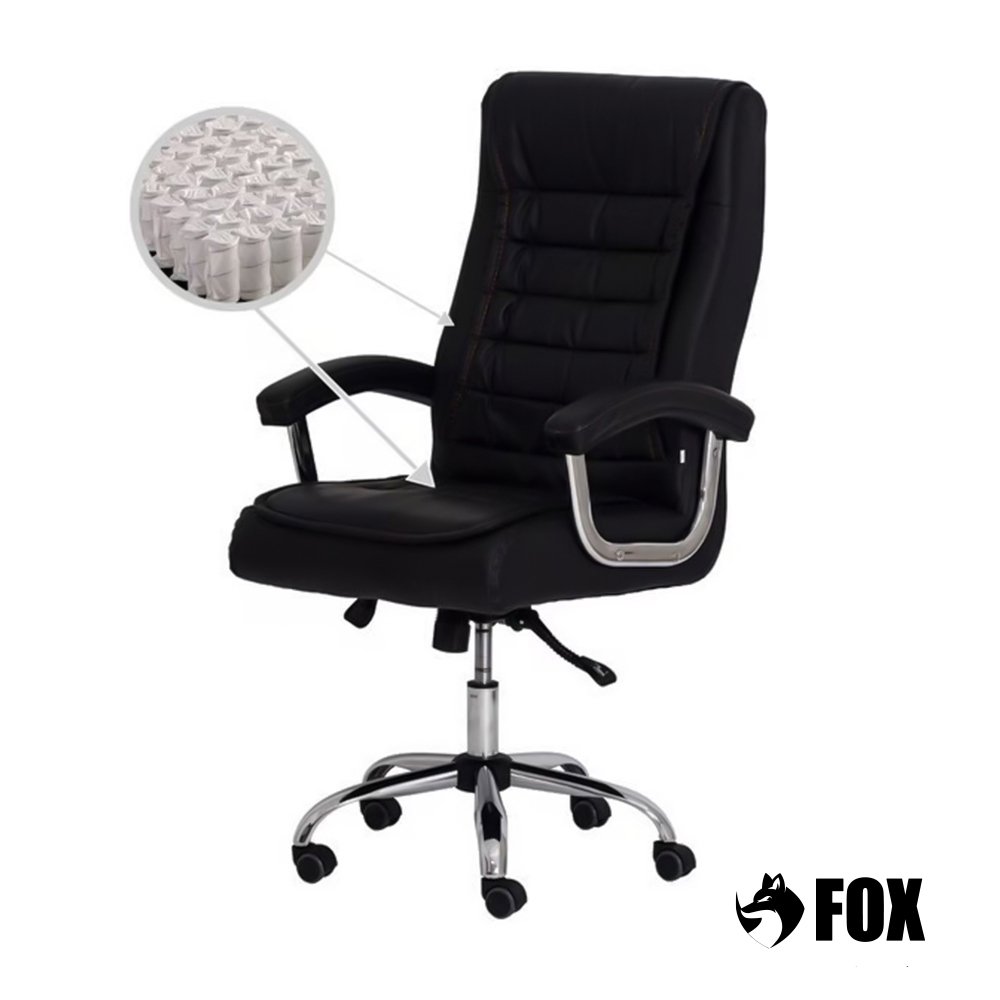 Cadeira de Escritorio Presidente Fox Base Cromada com Rodinha Molas Ensacadas Preta - UT-C351