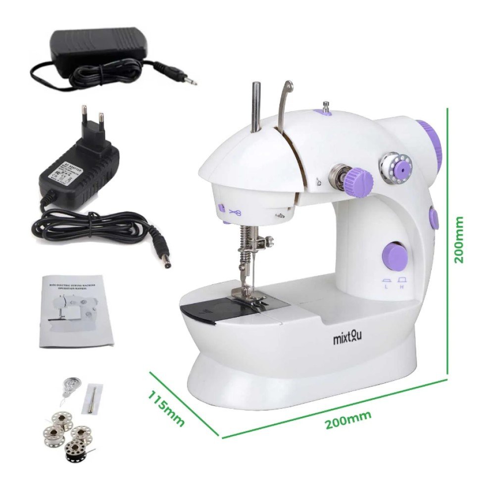 Mini Maquina De Costura Reta Portatil Com Pedal Branca 110V/ 220V