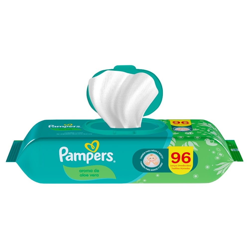 Lenços Umedecidos Pampers Aloe Vera - Pacote com 96 Unidades