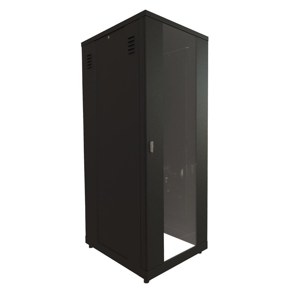 Rack Piso 19" 16u P660 Porta De Vidro Preto Fibracem