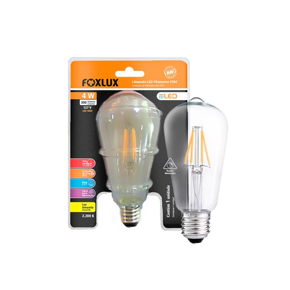 Lâmpada LED de Filamento 4W 2200K 127V Foxlux