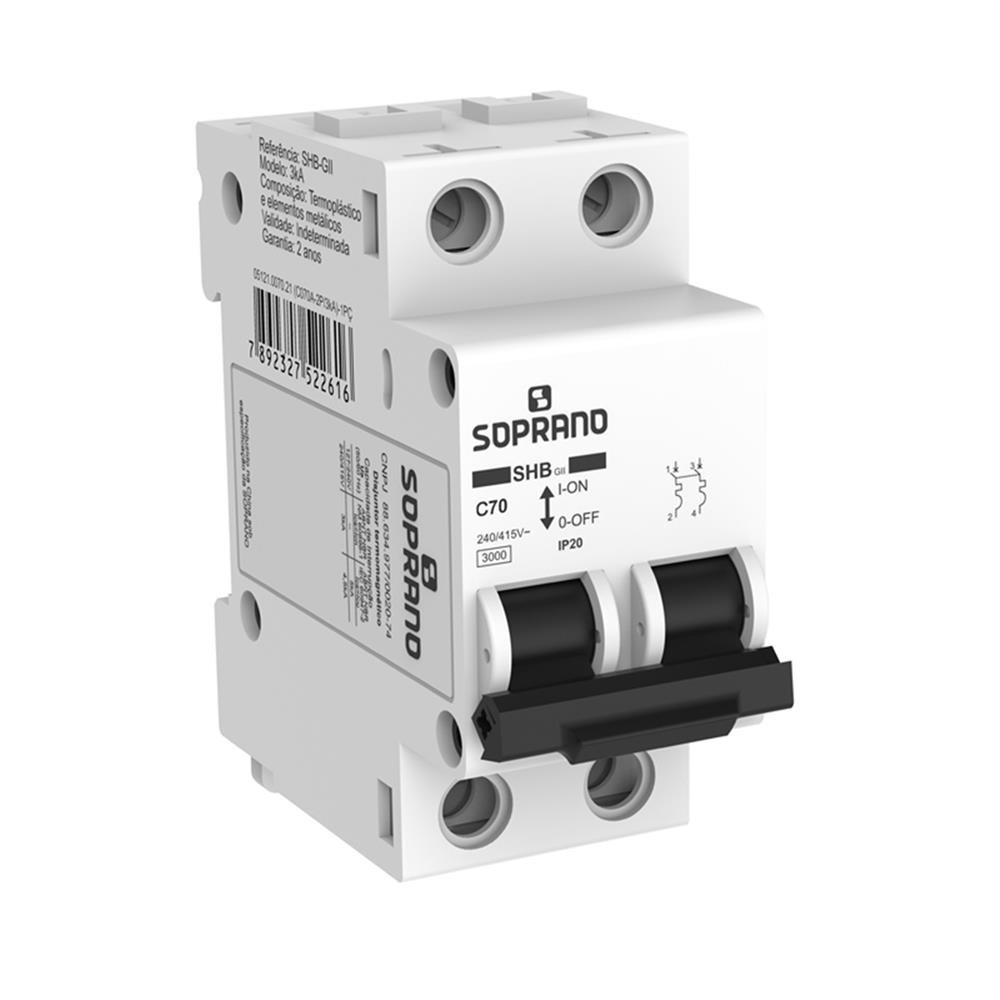 Disjuntor Bipolar 50A Branco Din Soprano C6